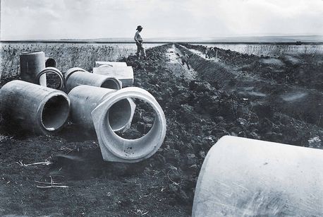 עבודות ניקוז בעמק זבולון (מפרץ חיפה), 1929. צילום: ארכיון הצילומים של קק''ל