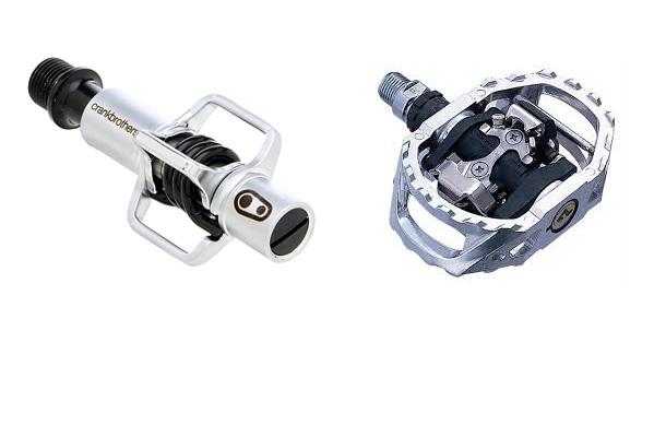 בתמונה: מימין - דוושה עם משטח דריכה גדול, משמאל - דוושה ללא משטח דריכה.