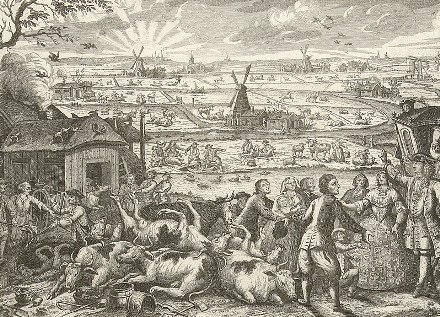 מכת דבר תחריט של יעקובוס אאוסן, הולנד, 1745