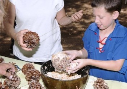 כאן דואגים לכולם. מכינים מתקני האכלה לציפורים בהנאה. צילום: דניס צין
