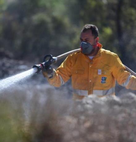 פגיעה משמעותית בעצים ובחיות היער. לוחם אש של  קקל בפעולה. צילום: אייל אליהו