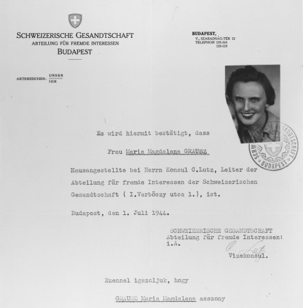 כתב חסות שהפיק לוץ לאישה יהודייה. צילום באדיבות הארכיונים להיסטוריה עכשווית, ETH ציריך, אגנס הירשי