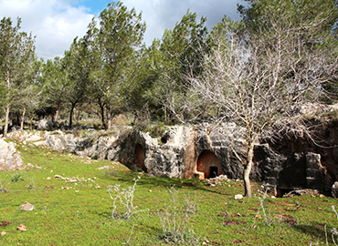 מערות קבורה בחרבת חרמש. צילום: יעקב שקולניק, ארכיון הצילומים של קקל