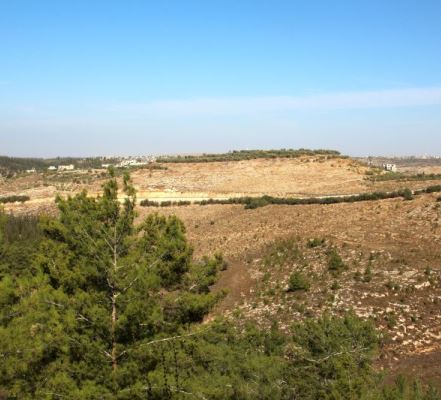 תל א-ראס, המזוהה עם מודיעין הקדומה, הנראה מדרך הנוף של קקל. צילום: יעקב שקולניק, ארכיון הצילומים של קקל