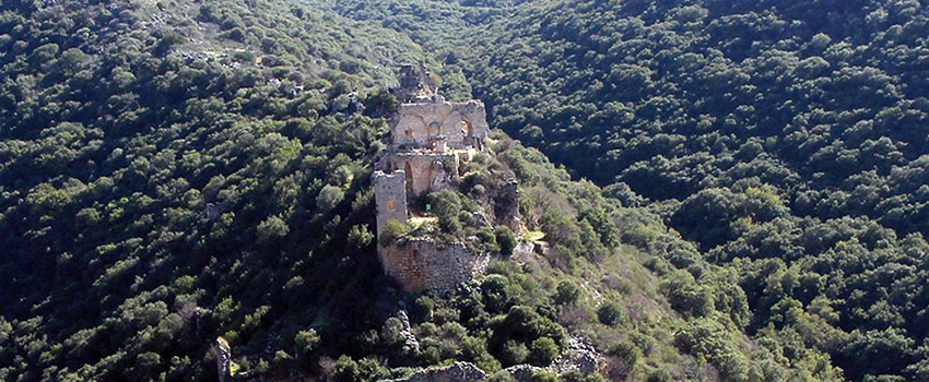 מבצר מונפור. מתנוסס במדרון התלול שמול פארק גורן. צילום: יעקב שקולניק, ארכיון הצילומים של קקל