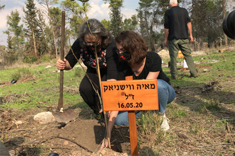 משתתפות הטקס נוטעות עץ.  צילום: גדעון שרון, ארכיון הצילומים של קק"ל