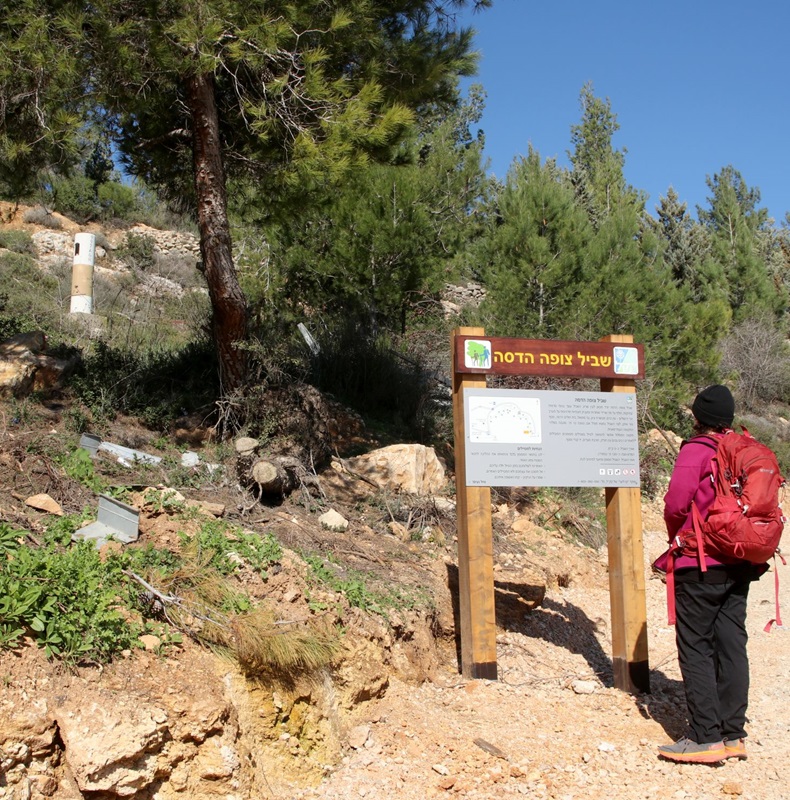 שלט המבואה בכניסה לשביל צופה הדסה. צילום: יעקב שקולניק, ארכיון הצילומים של קק"ל